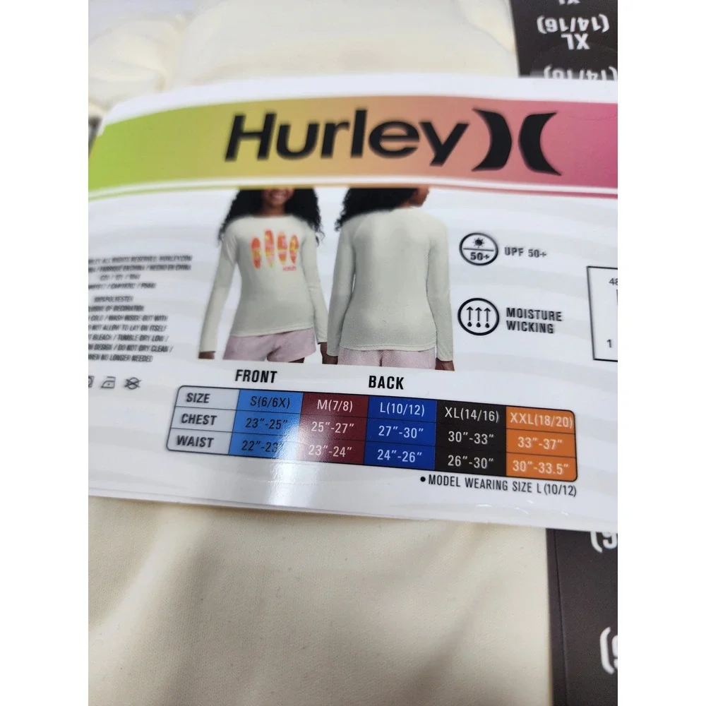 Hurley Girls Long Sleeve Rash Guard Swim Top Polyester Blend Athletic Size XL